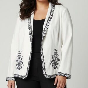 NWT Together Plus Sz 18 Cotton Scalloped Edge Embroidered Lined Blazer